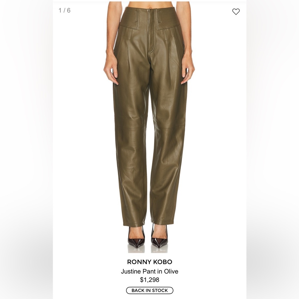 Ronny Kobo Olive Green Real Leather Pants - Picture 2 of 6